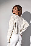 Костюм-двійка з в'язаною кофтою в косички та трикотажними штанами - молочний цвет, S (є розміри), фото 2
