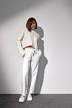 Костюм-двійка з в'язаною кофтою в косички та трикотажними штанами - молочний цвет, S (є розміри), фото 5