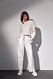 Костюм-двійка з в'язаною кофтою в косички та трикотажними штанами - молочний цвет, S (є розміри), фото 6