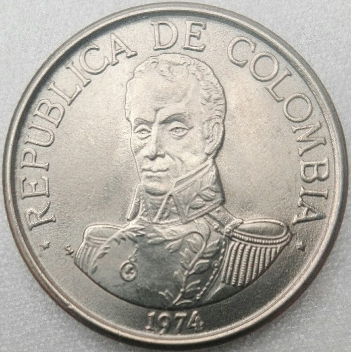Колумбія 1 песо, 1974-1985 Мідно-нікелевий сплав, 6.75g, ø 25.3mm №2089