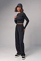 Жіночий базовий костюм з еластичної тканини - чорний цвет, L (є розміри)