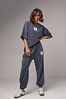 Спортивний костюм у техніці тай-дай з принтом Wang - темно-сірий цвет, L (є розміри)