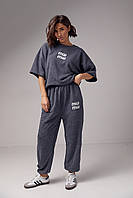 Спортивний костюм у техніці тай-дай з принтом Miu Miu - темно-сірий цвет, M (є розміри) L