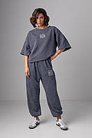 Спортивний костюм тай-дай з вишивкою - сірий цвет, L