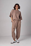 Спортивний костюм із трикотажу з прорізом на джогерах - кавовий цвет, S (є розміри)