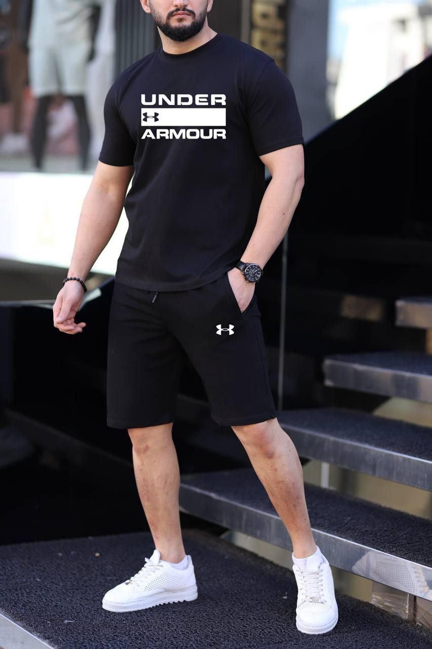 Чоловічий літній костюм Under Armour Футболка + Шорти чорний комплект Андер Армор, фото 1