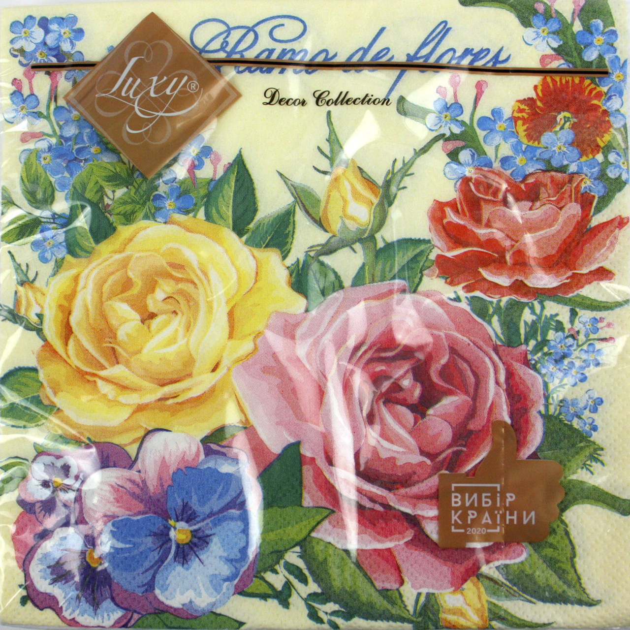 Серветки столові ТМ "Luxy" 3-х шарові (20шт) Букет кохання(15)