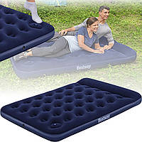 Надувний велюровий матрац з підголовником та вбудованим ножним насосом 137х191х22 см Bestway 67225