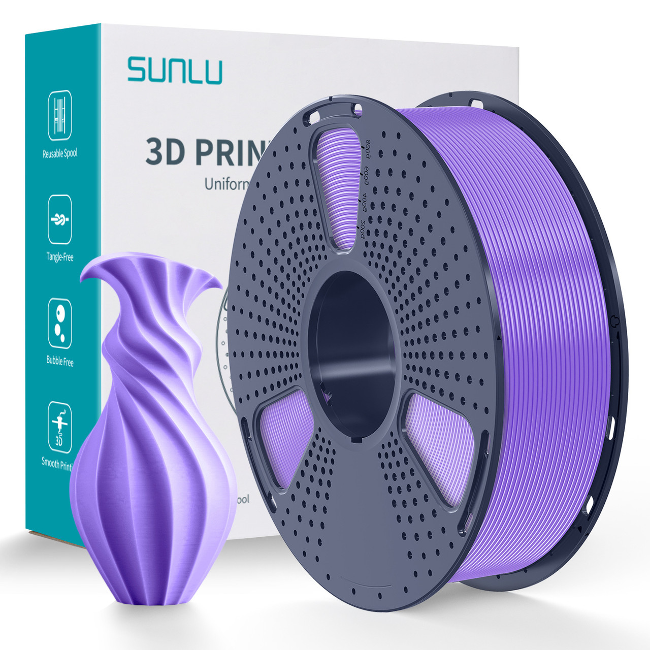 Пластик філамент для 3Д-друку SUNLU PLA Purple (04441012Z), Reusable Spool, 1.75мм, 1кг, 330м, 200-240°C, Фіолетовий