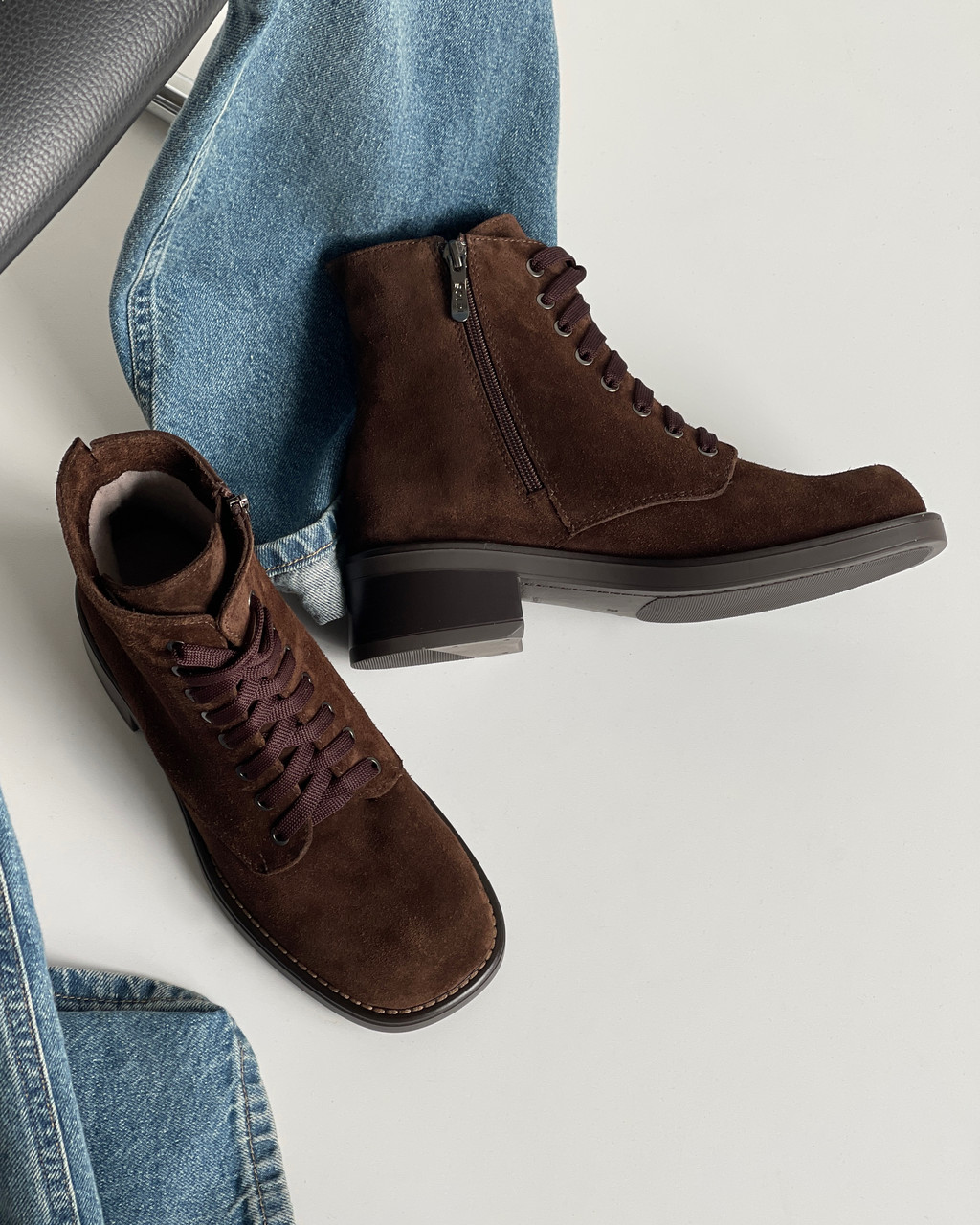 Замшеві черевики шоколадного кольору, фото 1