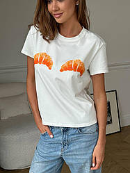 Трендова жіноча футболка з круасанами трикотаж бавовна Sf1316