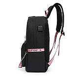 Чорний шкільний рюкзак для дівчат 45 см з USB портом для дітей і підлітків у школу 5-11 клас і студентів водонепроникний, фото 5