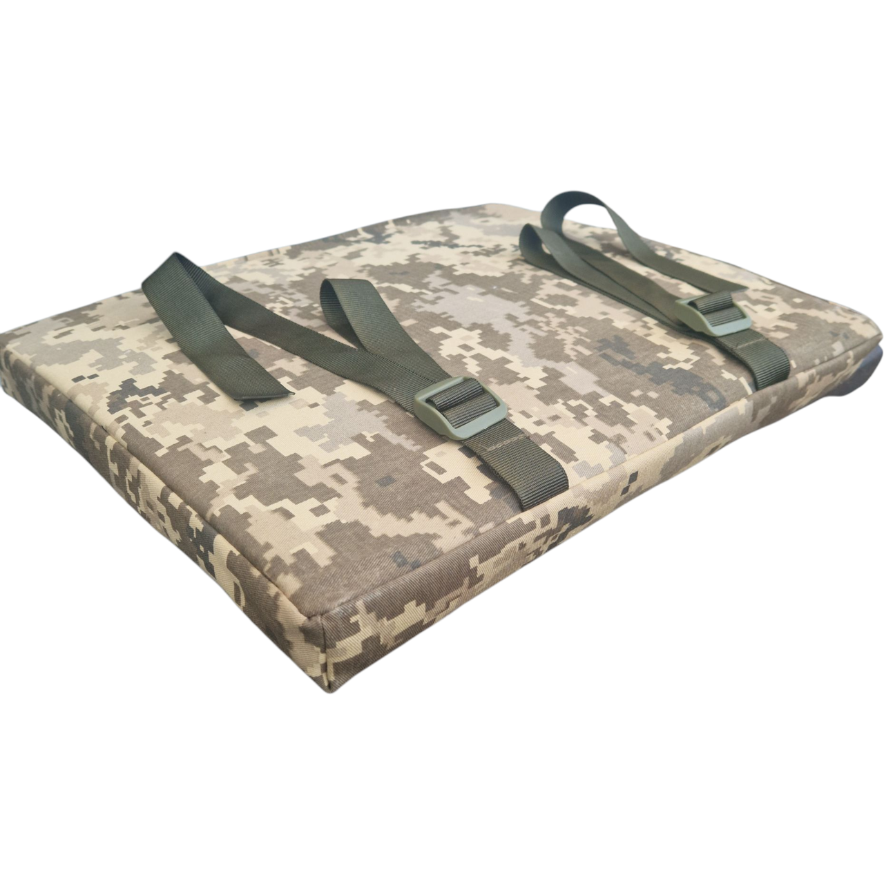 Килимок сидіння каремат, в чохлі з тканини, 400х300х40мм, Піксель камуфляж з тактичним кріпленням під РПС