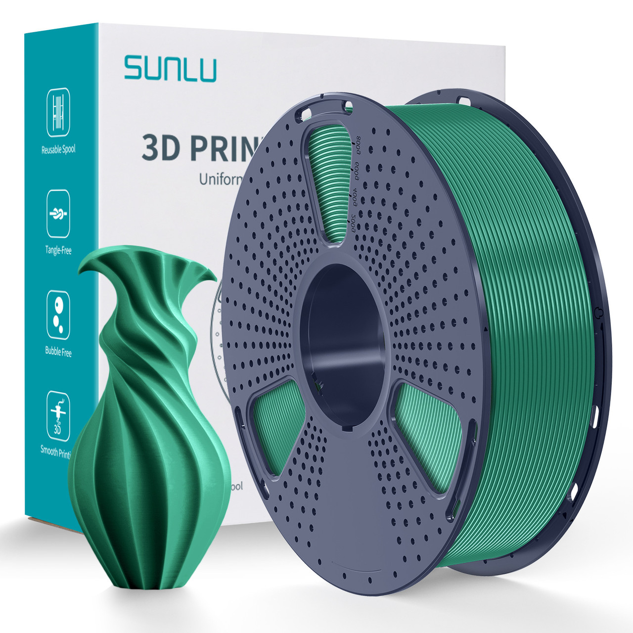 Пластик SUNLU PLA Grass Green, Reusable Spool, 1.75мм, 1кг, 330м, 200-240°C, Зелена трава філамент для 3Д-друку, фото 1