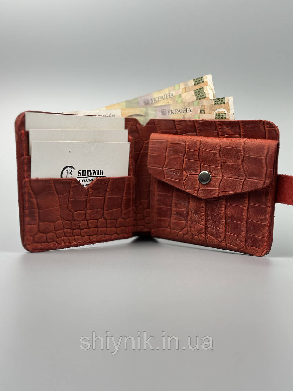 Шкіряний гаманець ручної работи DELI М червоний тиснення рептилія