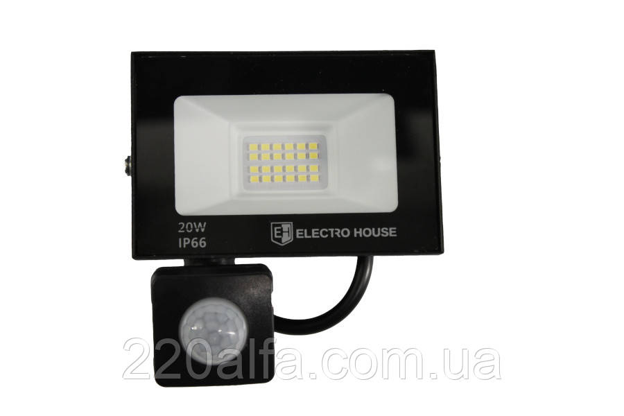 LED прожектор з датчиком руху 20Вт 2000 Лм 6500К холодний білий SMD2835, фото 1