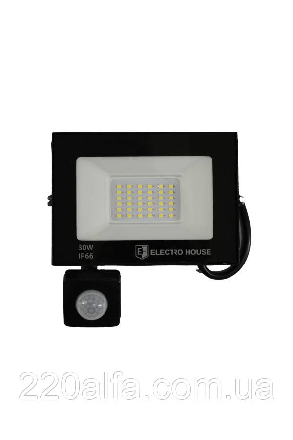 LED прожектор з датчиком руху 30Вт 3000 Лм 6500К холодний білий SMD2835, фото 1