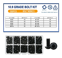Гвинтики М2;М2.5 ISO73801 Набір 500 шт з Напівкруглою Головкою Міцність 10.9 Spec (SP-0674503)