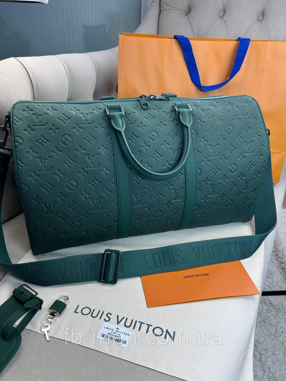 Сумка дорожня спортивна Louis Vuitton Keepall Borneo Green зелена преміум'якість