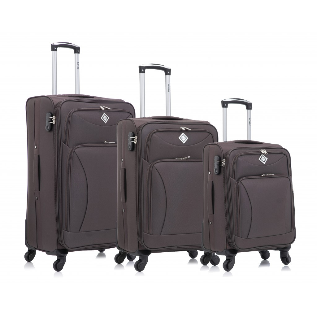 Чемодан Bonro Tourist 4 колеса набір 3 штуки коричневий