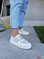 Кеди шкіра вставка сіточка білі комбі