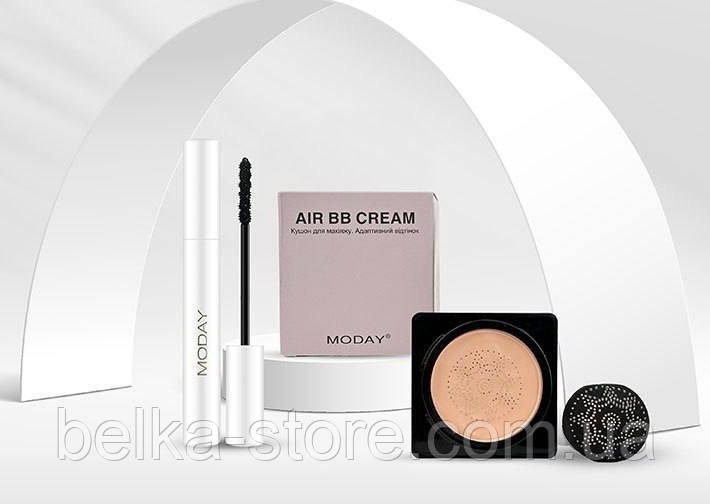 Адаптивний повітряний кушон для макіяжу MODAY CUSHION AIR BB CREAM + туш для вій Moday в подарунок, фото 1