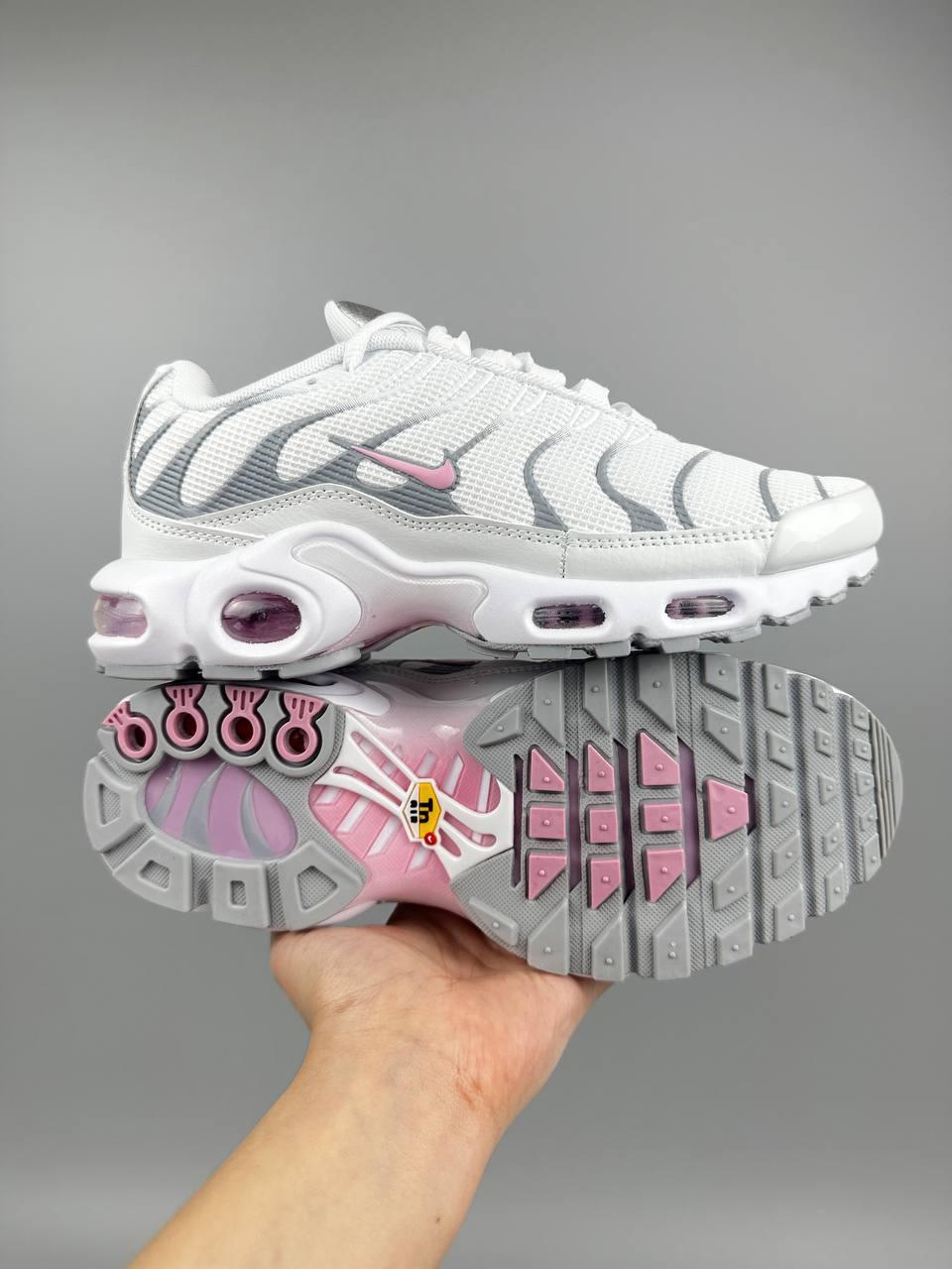 Жіночі кросівки Nike Air Max Tn White Pink Grey Найк Аїр Макс ТН Плюс білі з рожевим сітка