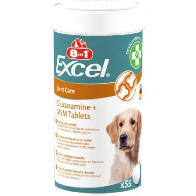 Вітаміни для собак 8in1 (8в1) Excel Glucosamine + MSM підтримка здоров'я суглобів 55 шт