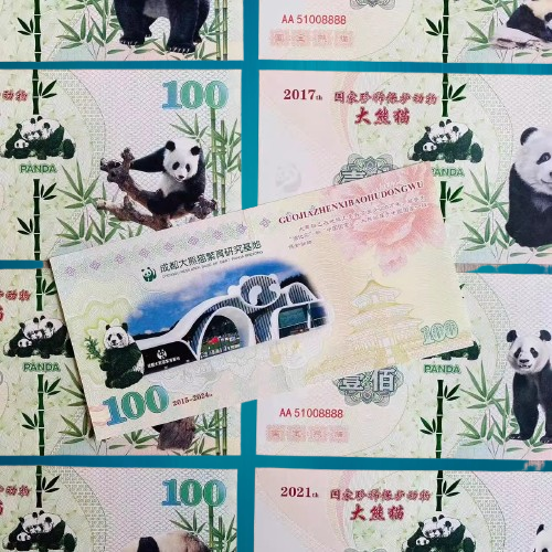 Банкнота Пам'ятні купони 100 мембрани 10 шт. Номера однакові «Панда» 2015-2024 року, UNC, фото 1