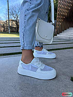 Кеди шкіра вставка сіточка білі комбі