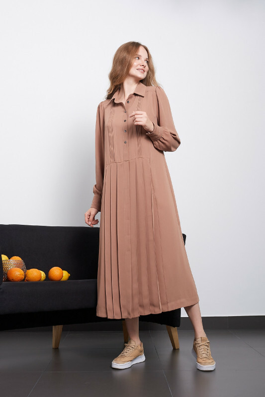 Сукня жіноча міді бежева "Мія" Modna KAZKA MKPR2111-1, фото 1