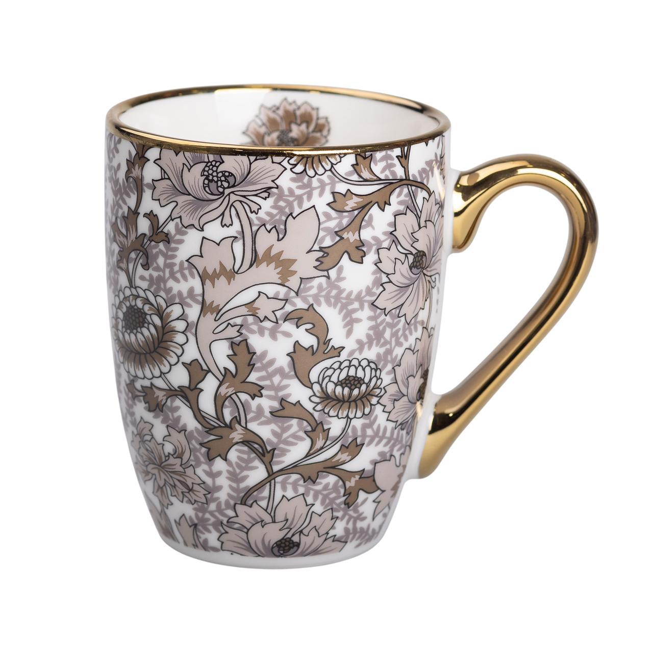 Порцелянова чашка 400 мл із золотим обідком і золотою ручкою Коричнева RX-N240665BR, фото 1