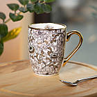 Порцелянова чашка 400 мл із золотим обідком і золотою ручкою Коричнева RX-N240665BR, фото 4