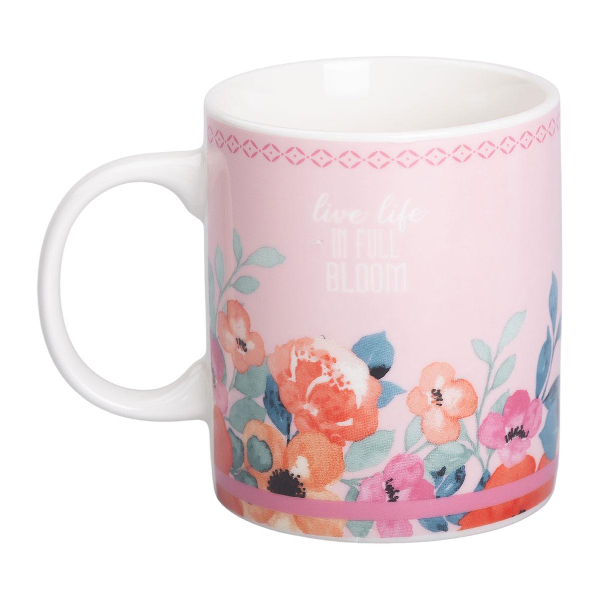 Кружка керамічна 400 мл із квітковим принтом Рожева для чаю та кави, фото 1