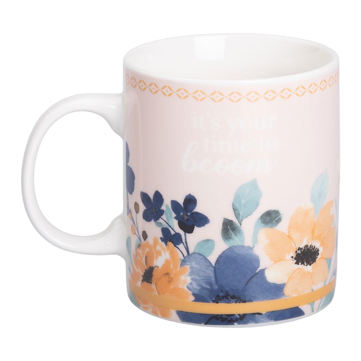 Кружка керамічна 400 мл із квітковим принтом та написом Біла для чаю та кави, фото 1
