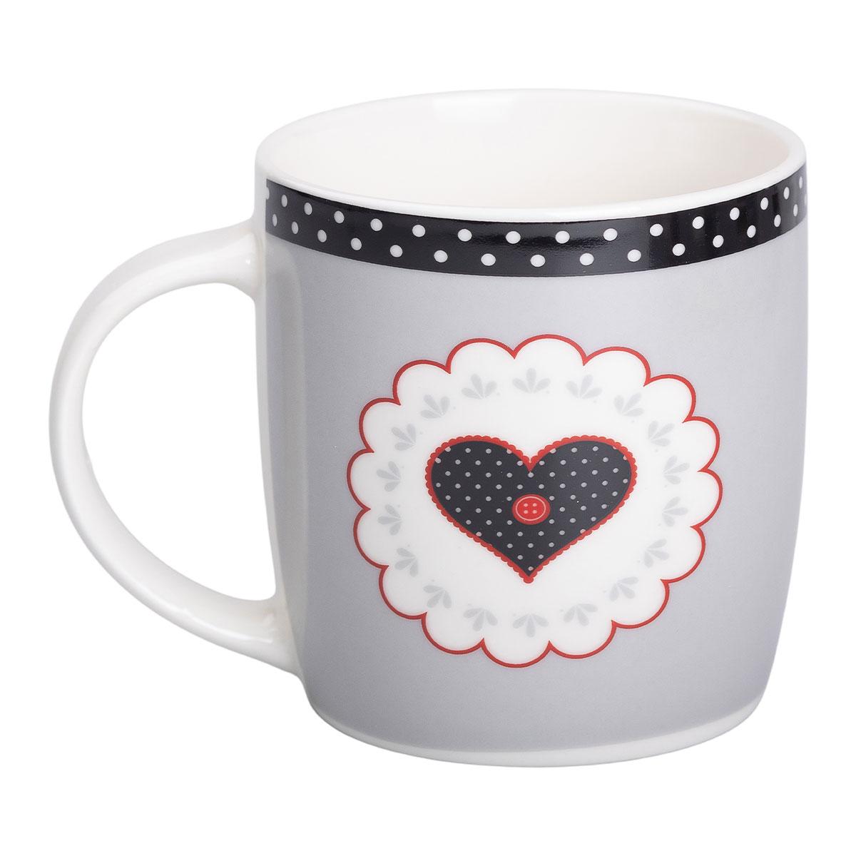 Кружка керамічна 400 мл із принтом «Серце» Сіра для чаю та кави, фото 1