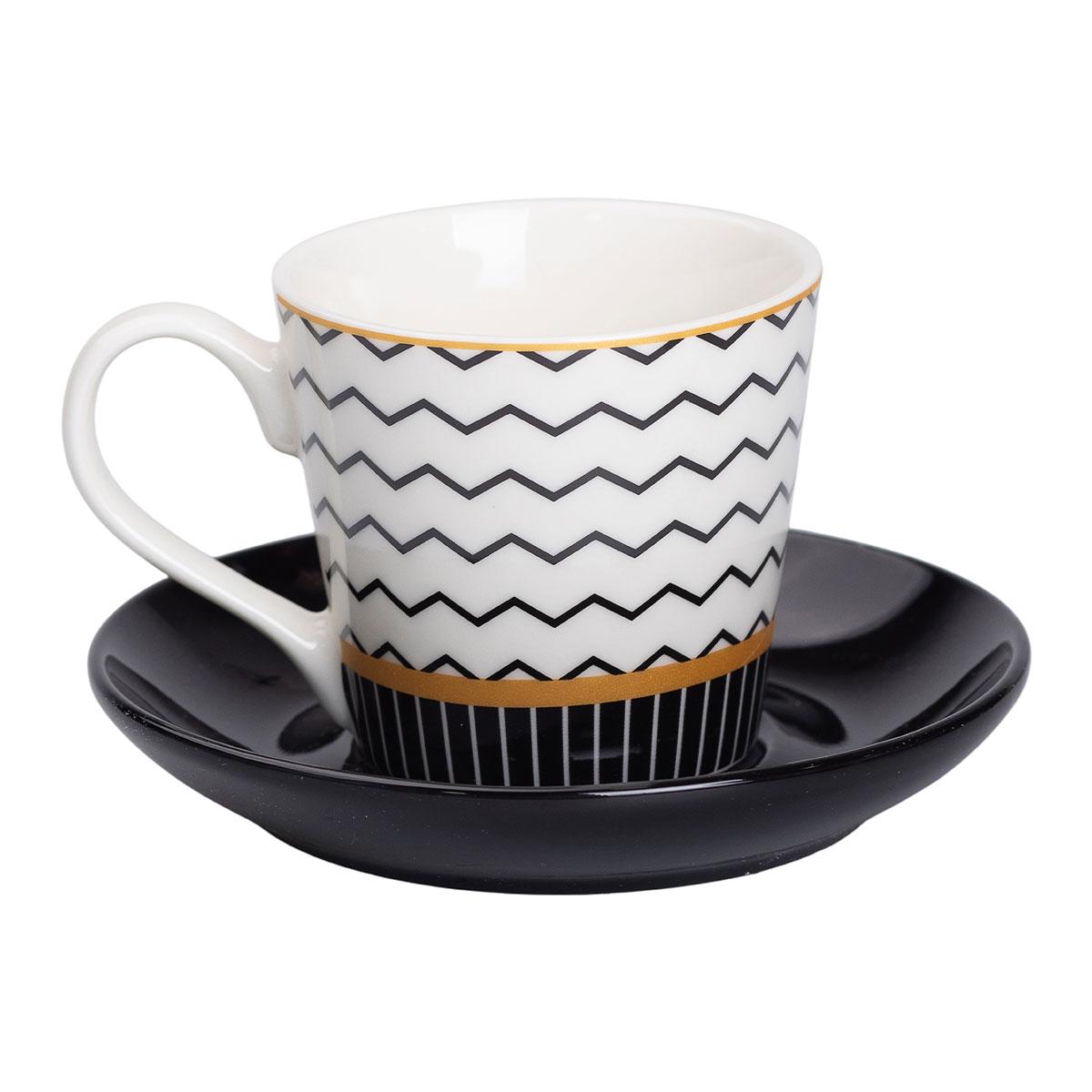 Керамічна чашка 200 мл із блюдцем для чаю та кави Чорна, фото 1
