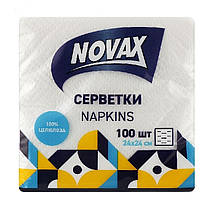 Серветки паперові Novax 1-шарові 24 см х 24 см 100 аркушів