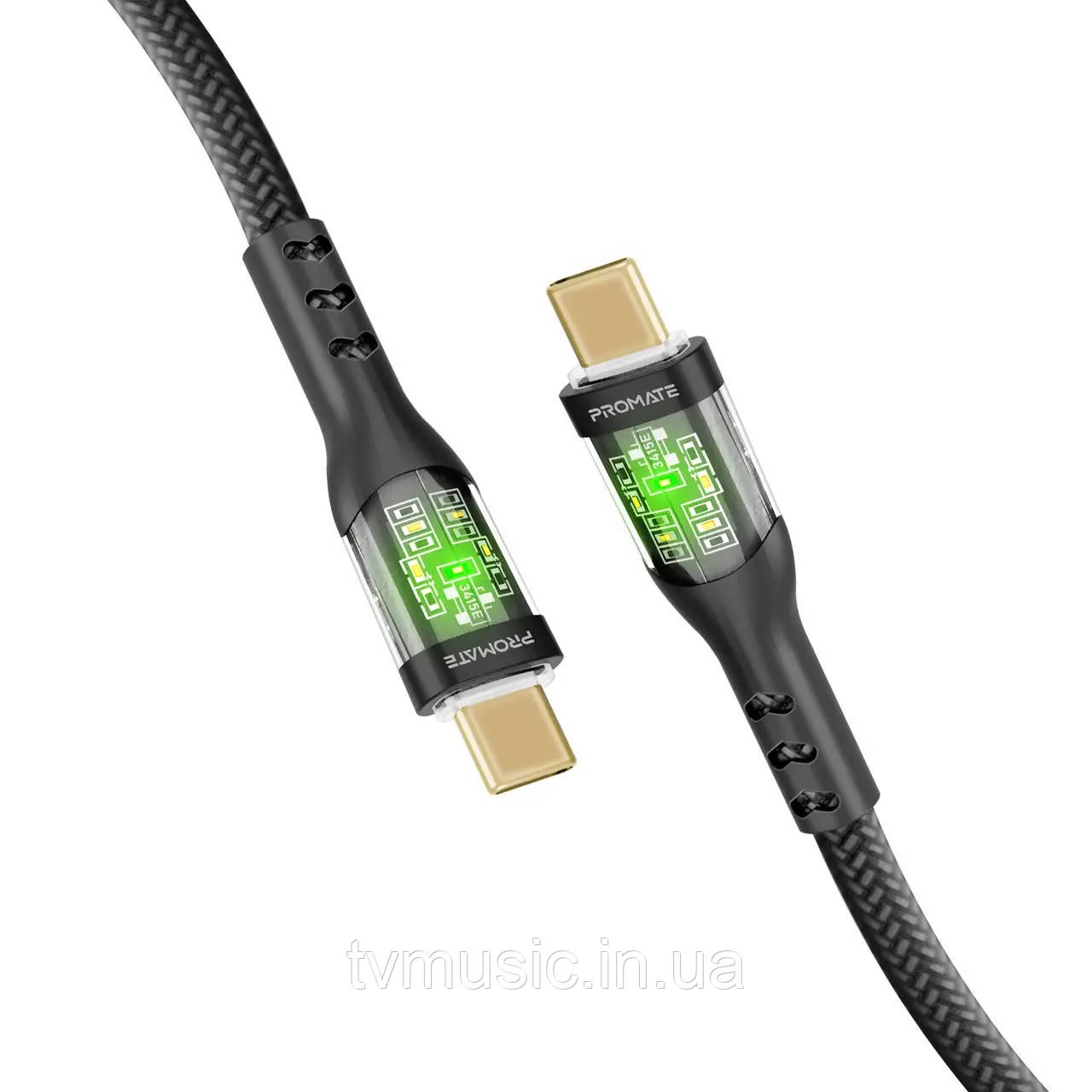 Кабель Promate TransLine-CC200 USB-C to USB-C 60W Power Delivery 2 м Black
