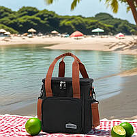 Місткий великий термо ланч біг - сумка для обідів з кишенею, сумка холодильник Чорний