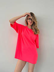 Cтильна яскрава літня жіноча базова подовжена футболка оверсайз із якісної двохнитки 268 Розмір 42- 46