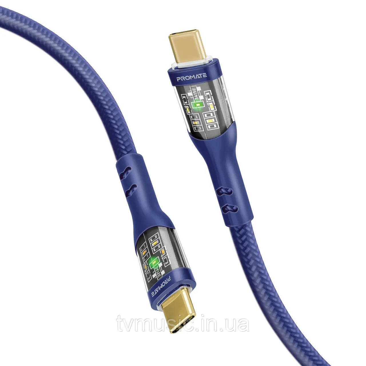 Кабель Promate TransLine-CC200 USB-C to USB-C 60W Power Delivery 2 м Navy