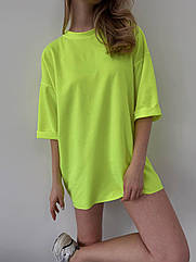 Cтильна яскрава літня жіноча базова подовжена футболка оверсайз із якісної двохнитки 268 Розмір 42- 46