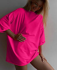 Cтильна яскрава літня жіноча базова подовжена футболка оверсайз із якісної двохнитки 268 Розмір 42- 46