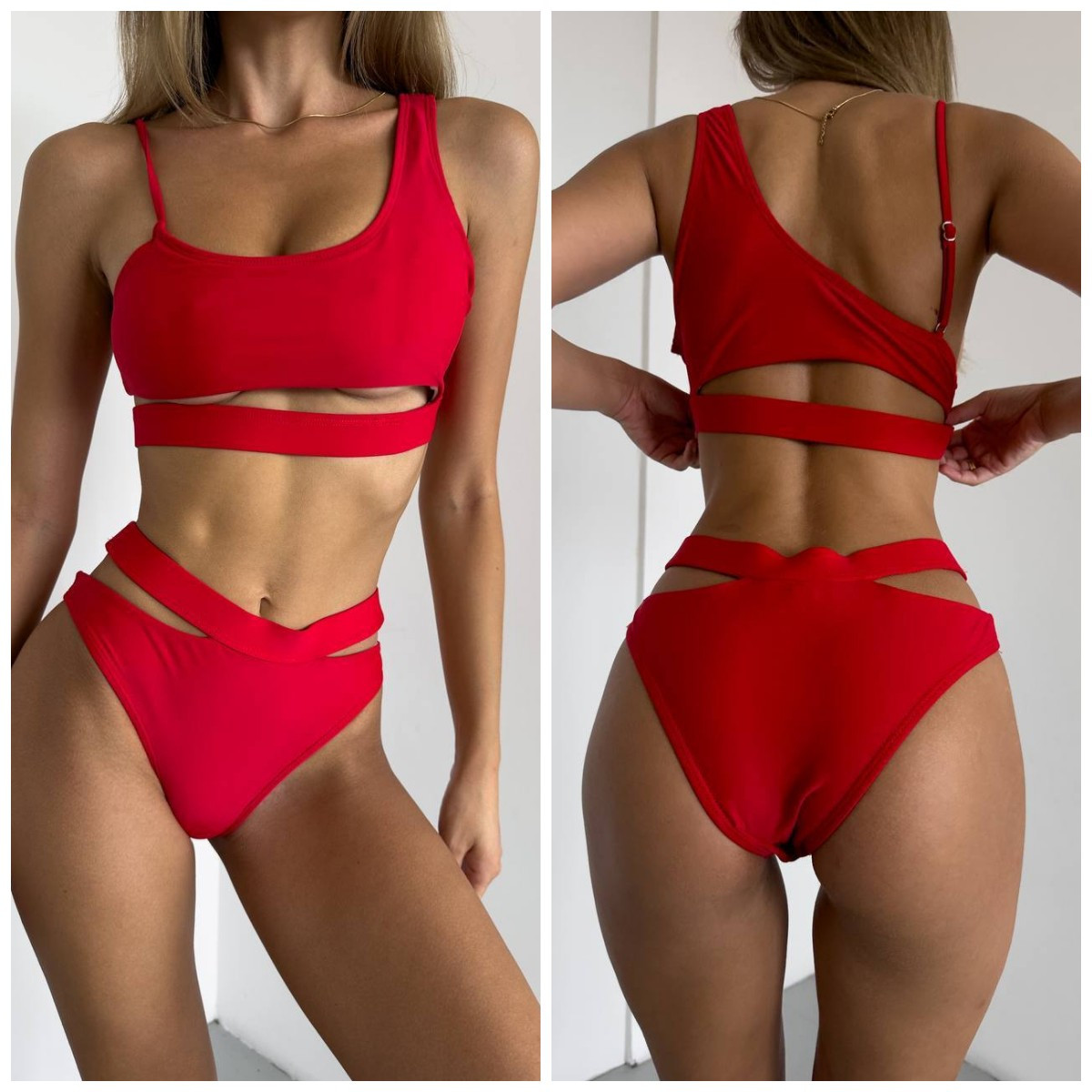 Жіночий роздільний червоний купальник, фото 1