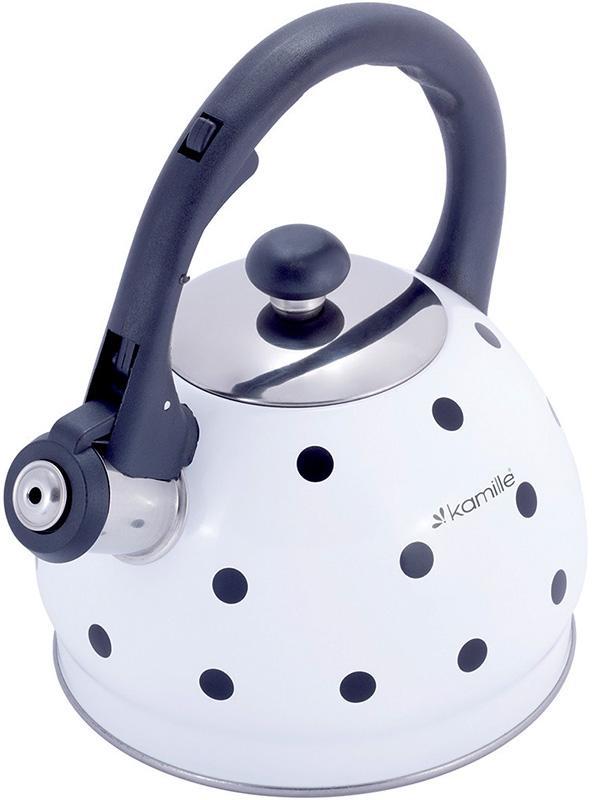 Чайник Kamille Polka Dot Kettle 2л з нержавіючої сталі зі свистком, в горошок, білий