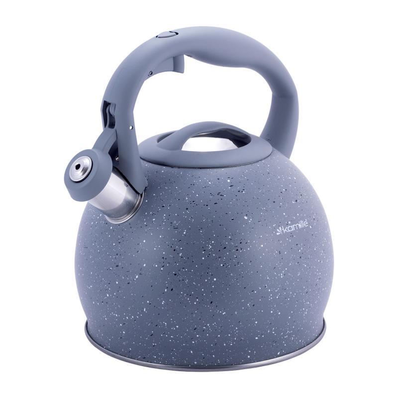 Чайник Kamille Whistling Kettle 3л з нержавіючої сталі зі свистком, сірий мармур
