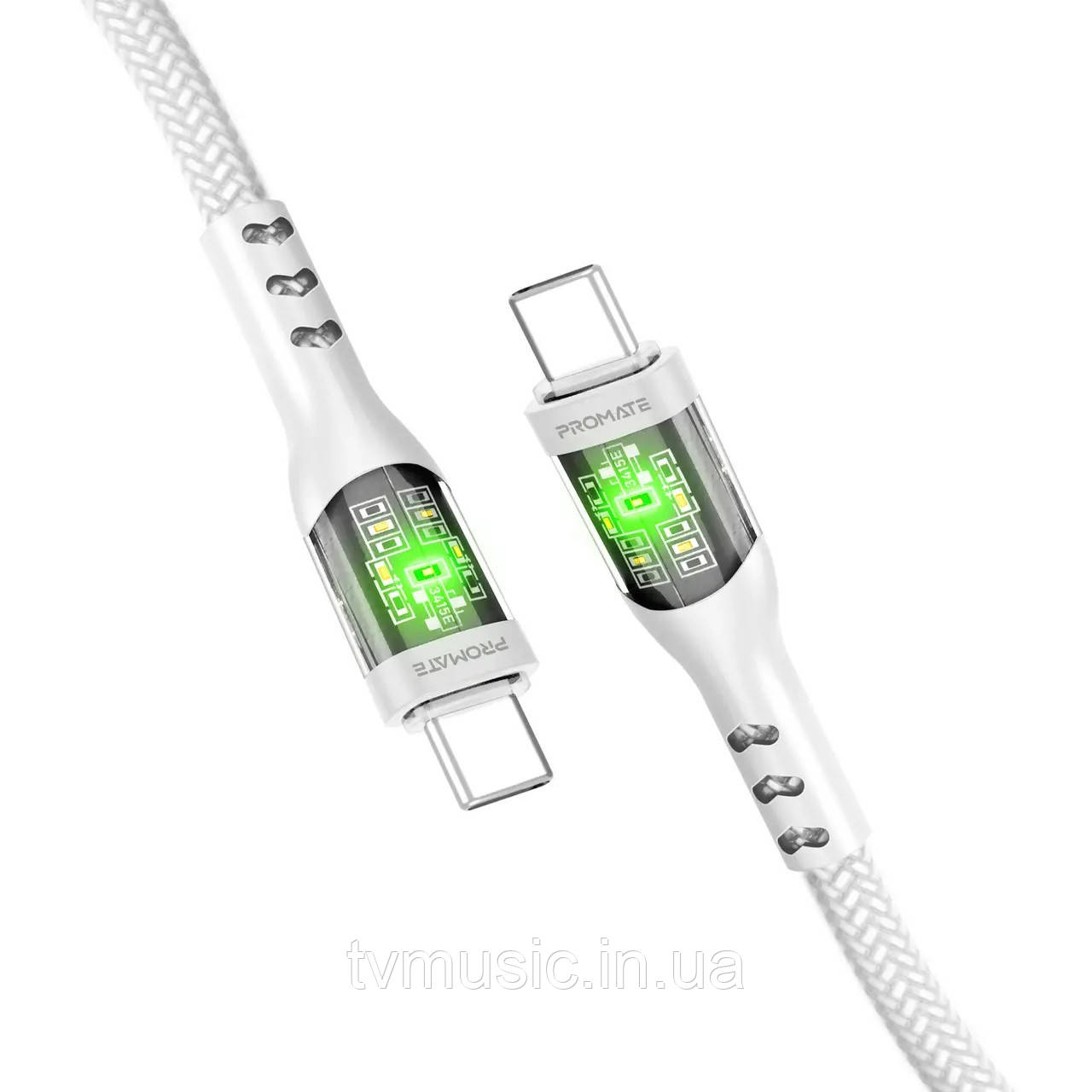 Кабель Promate TransLine-CC200 USB-C to USB-C 60W Power Delivery 2 м White
