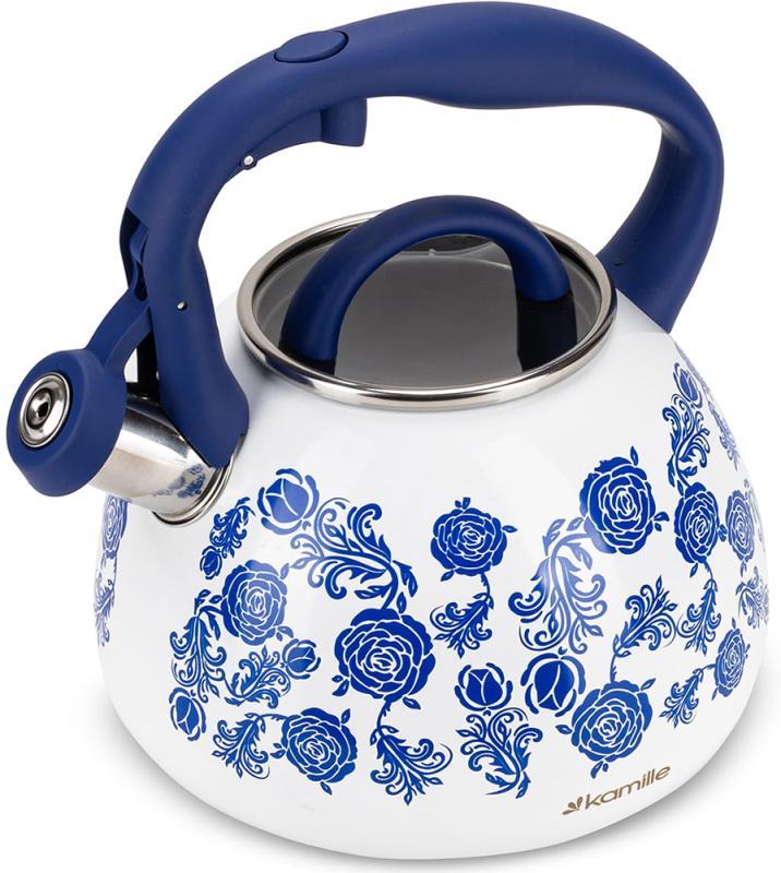 Чайник індукційний Kamille Blue Rose 2.7л із нержавіючої сталі зі свистком