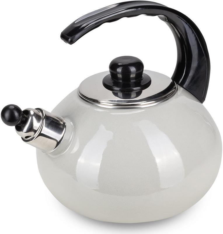 Чайник емальований Kamille "Boiling Water" 2.5л зі свистком, бежевий глянець